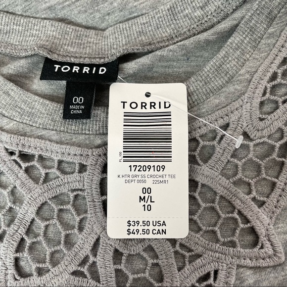 Torrid Crochet Tee-Heather Grey NWT Size 10 - Picture 8 of 16